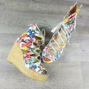 Open Toe Floral Wedge Sandal